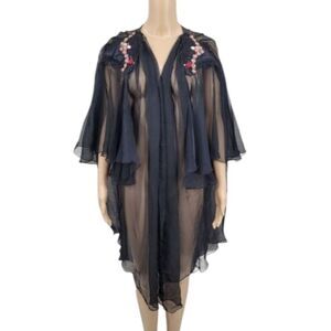 Lacy Afternoon Vintage 80s Black Sheer Duster Jacket Peignoir Whimsigoth